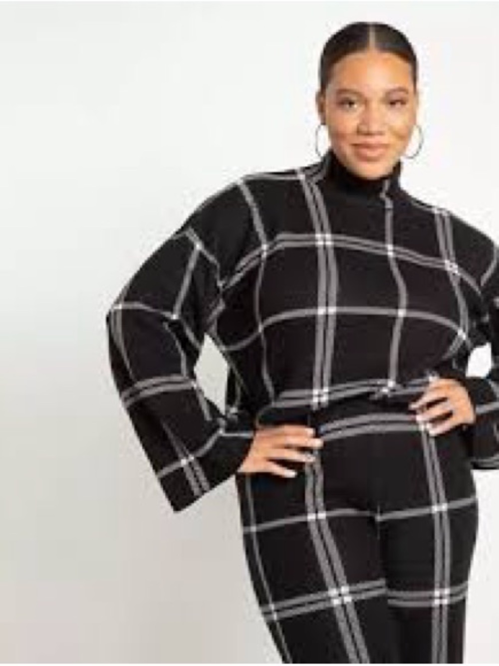 Black Windowpane Mock Neck Sweater - and Pant Set Women's